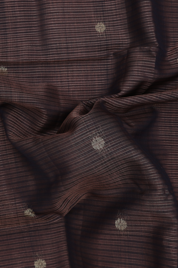 Kora Silk Cotton Saree In Brown With Stripes Design