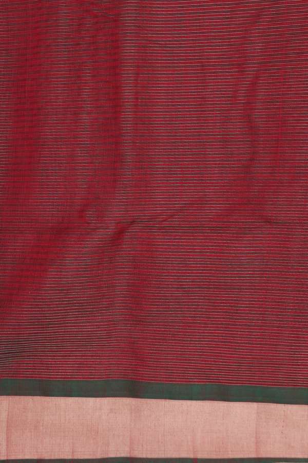 Kora Silk Cotton Saree In Red With Stripes Design