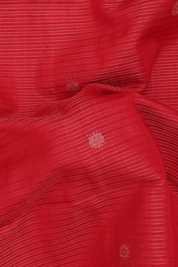 Kora Silk Cotton Saree In Red With Stripes Design