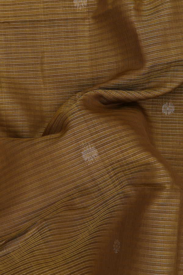 Kora Silk Cotton Saree In Olive Brown With Stripes Design