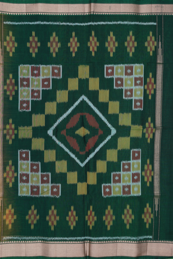 Kora Silk Cotton Saree In Pear Green With Floral Buttas