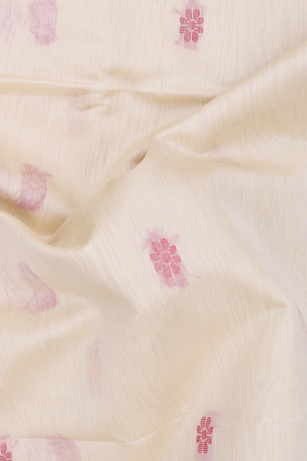 Kora Silk Cotton Saree In Cream Color With Floral Buttas