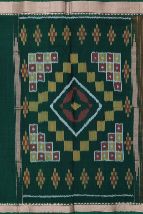 Kora Silk Cotton Saree In Mehendi Green With Floral Buttas