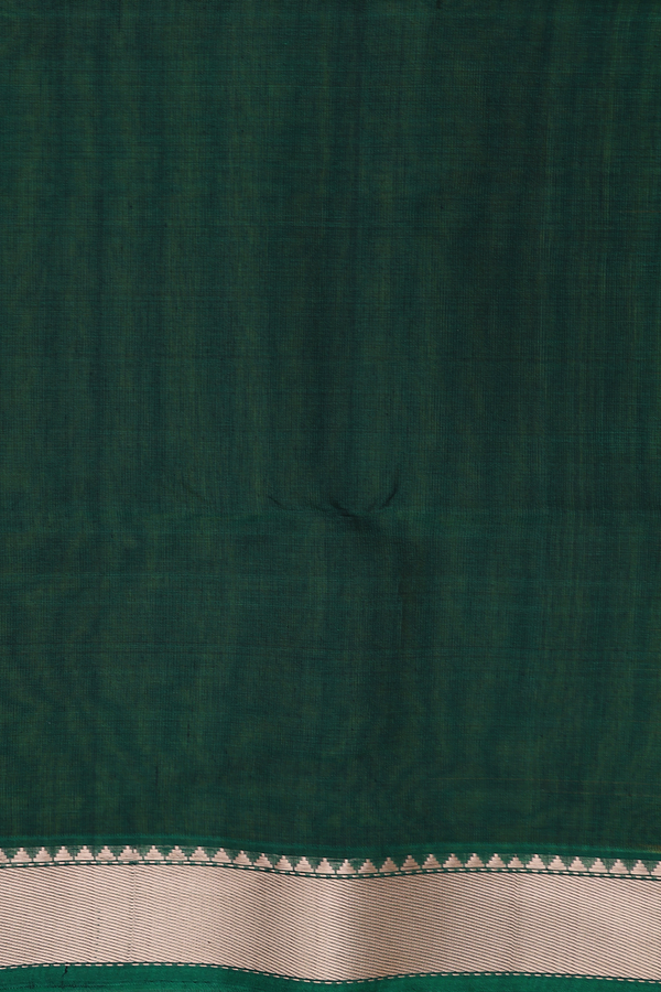 Kora Silk Cotton Saree In Mehendi Green With Floral Buttas
