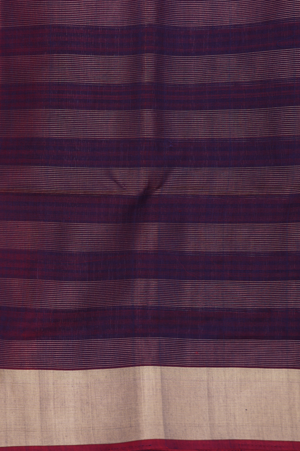 Kora Silk Cotton Saree In Navy Blue With Checks Design