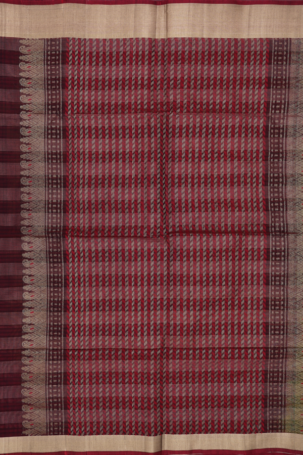 Kora Silk Cotton Saree In Golden Brown With Checks Design