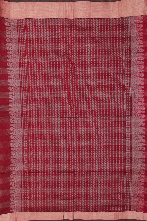 Kora Silk Cotton Saree In Red With Checks Design