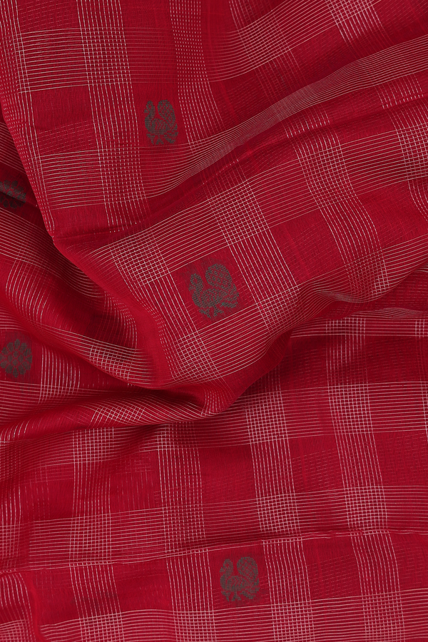 Kora Silk Cotton Saree In Red With Checks Design