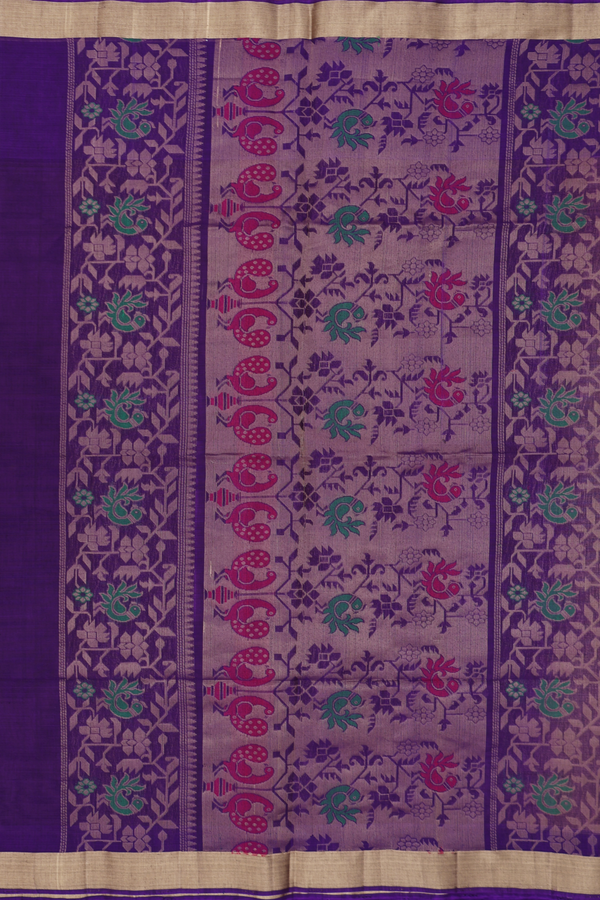 Kora Silk Cotton Saree In Purple With Paisley Buttas