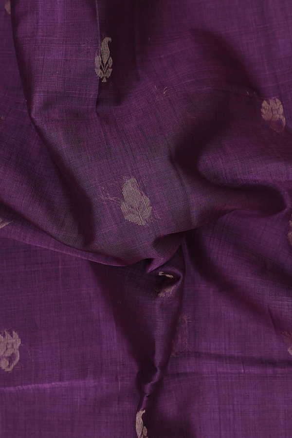 Kora Silk Cotton Saree In Purple With Paisley Buttas