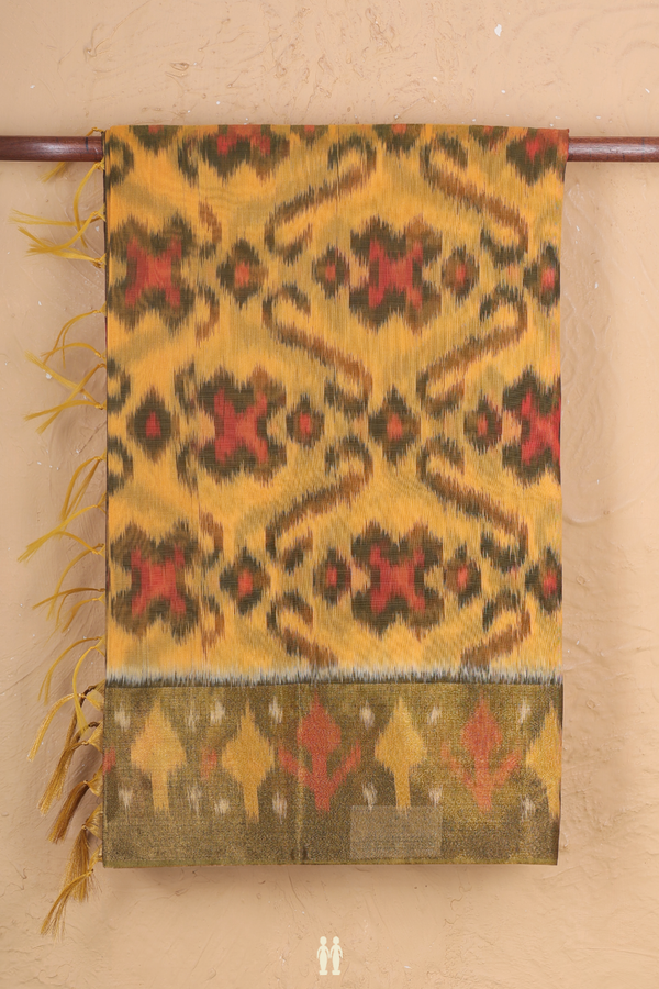 Kora Silk Cotton Saree In Yellow With Allover Design