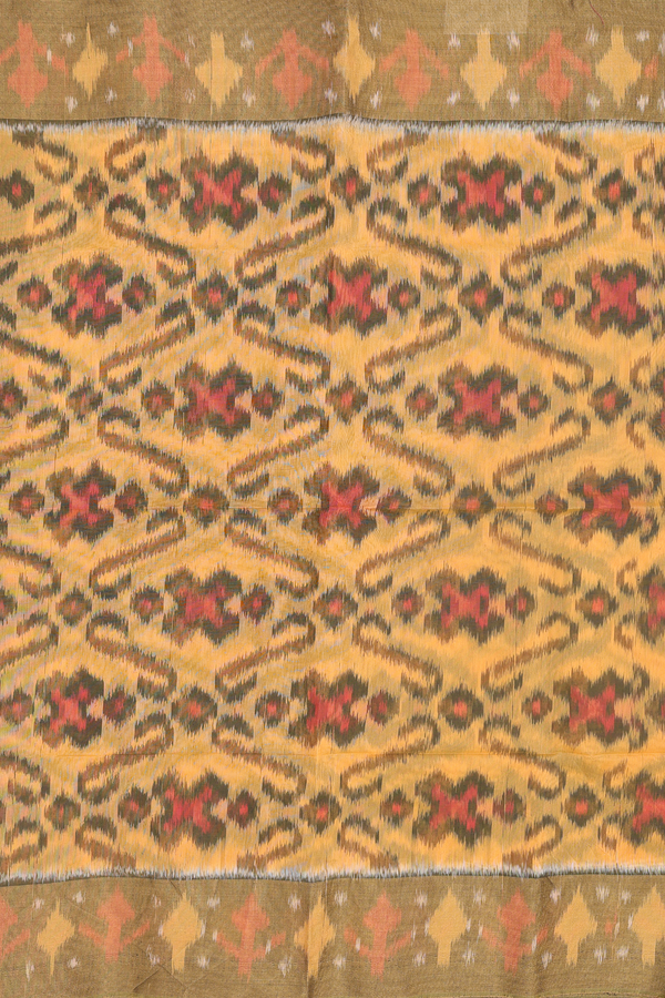 Kora Silk Cotton Saree In Yellow With Allover Design