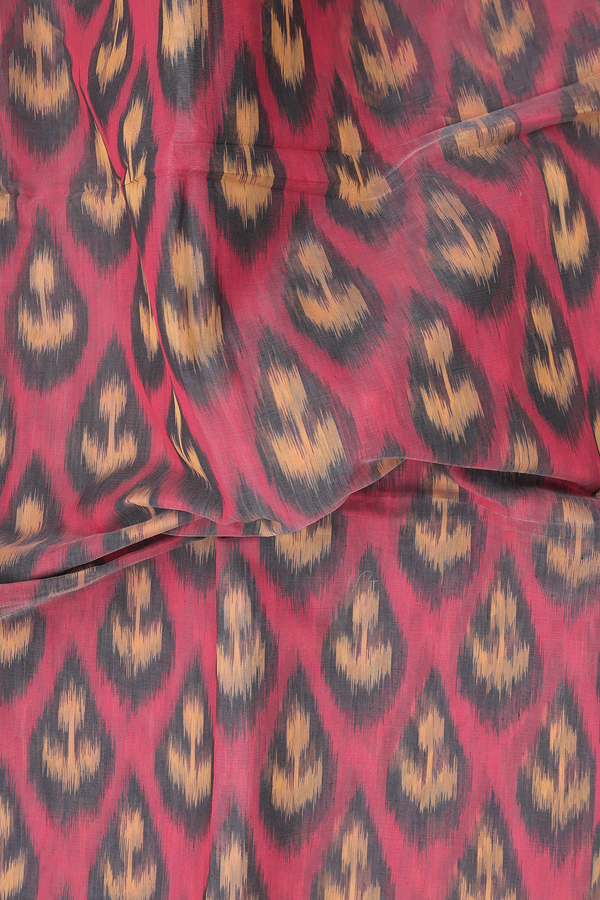 Kora Silk Cotton Saree In Dusty Red With Ikat Design