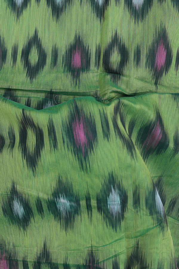 Kora Silk Cotton Saree In Fern Green With Ikat Design