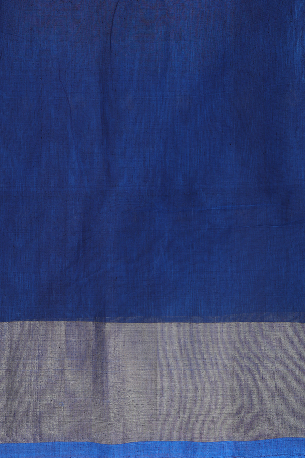 Kora Silk Cotton Saree In Cerulean Blue With Ikat Design