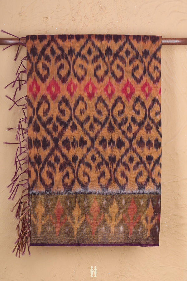 Kora Silk Cotton Saree In Orange With Allover Design
