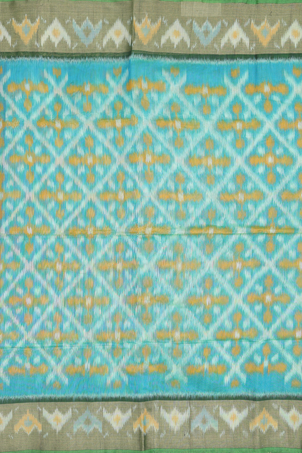 Kora Silk Cotton Saree In Green With Diamond Design