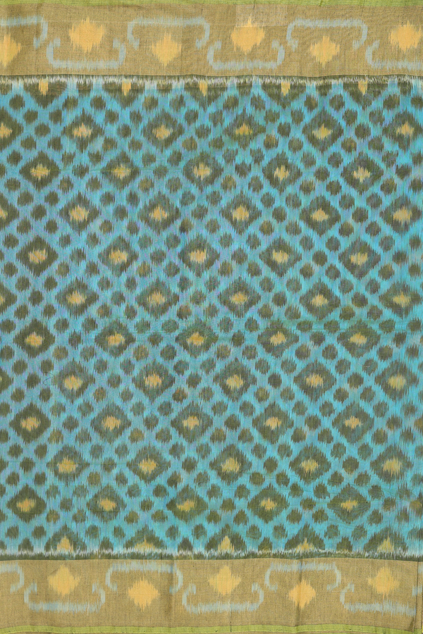 Kora Silk Cotton Saree In Green With Allover Design