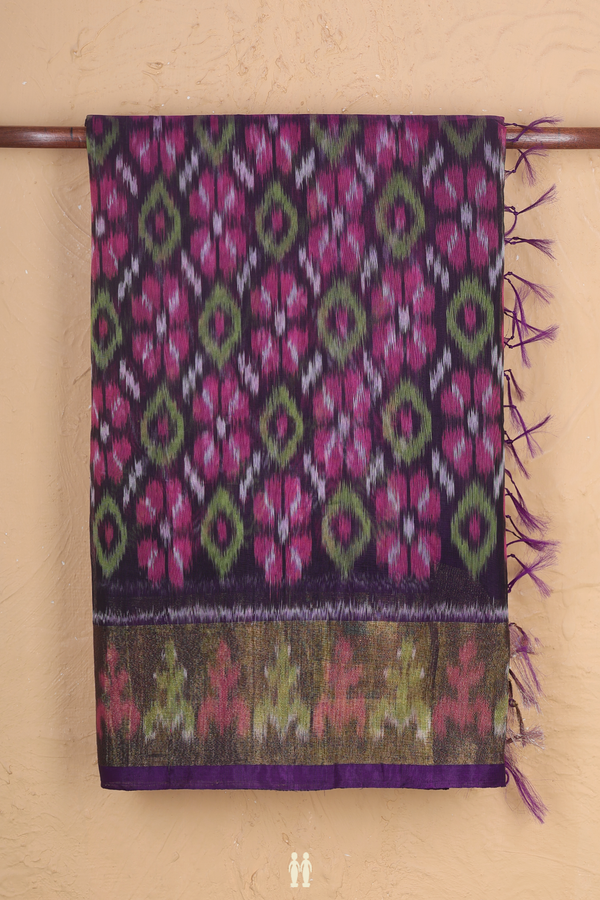 Kora Silk Cotton Saree In Deep Purple With Allover Design