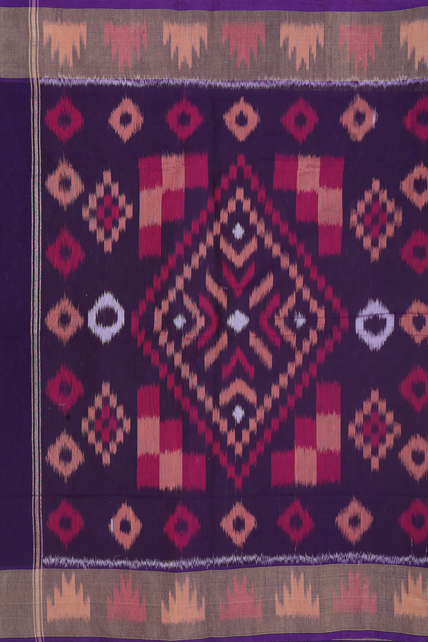 Kora Silk Cotton Saree In Deep Purple With Allover Design