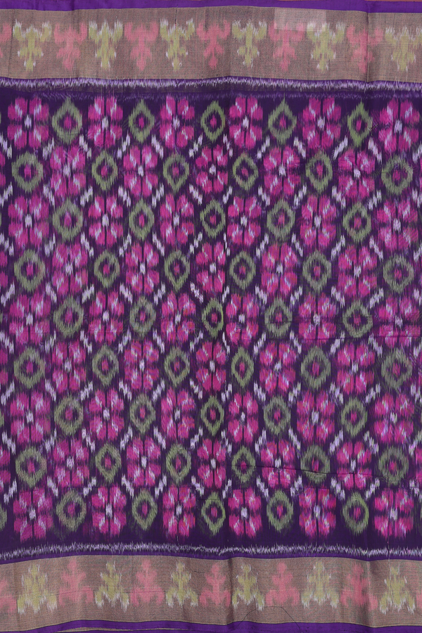 Kora Silk Cotton Saree In Deep Purple With Allover Design
