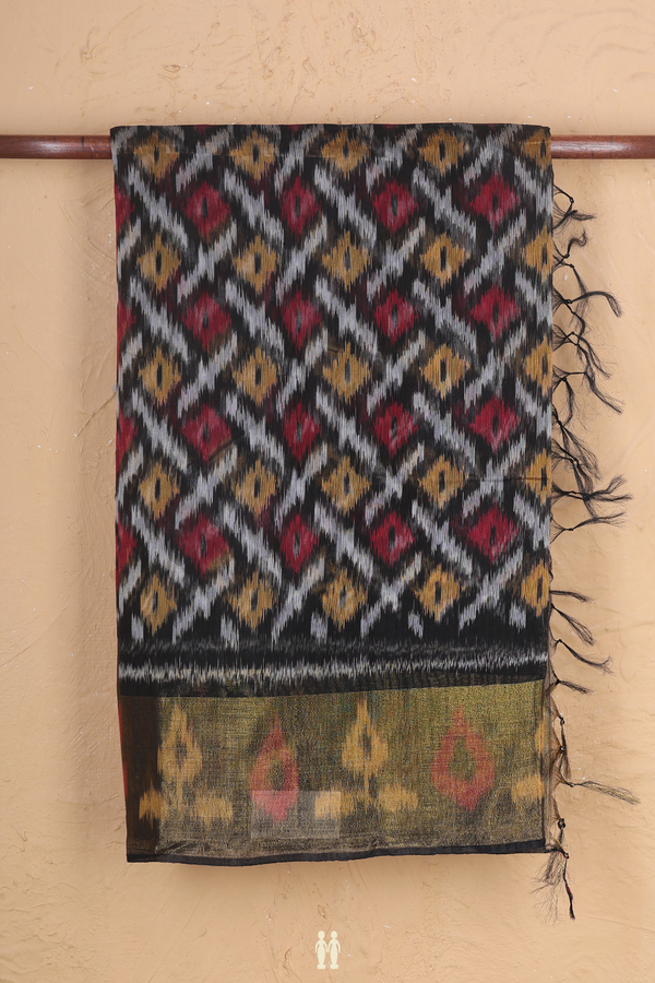 Kora Silk Cotton Saree In Black With Allover Design