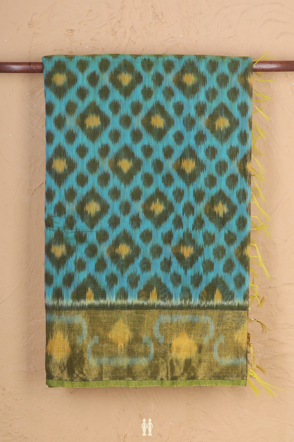Kora Silk Cotton Saree In Green With Allover Design