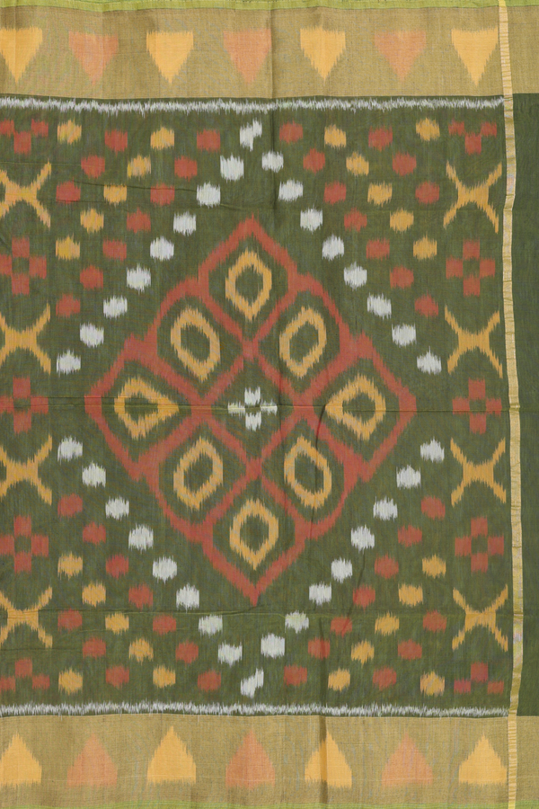 Kora Silk Cotton Saree In Green With Allover Design