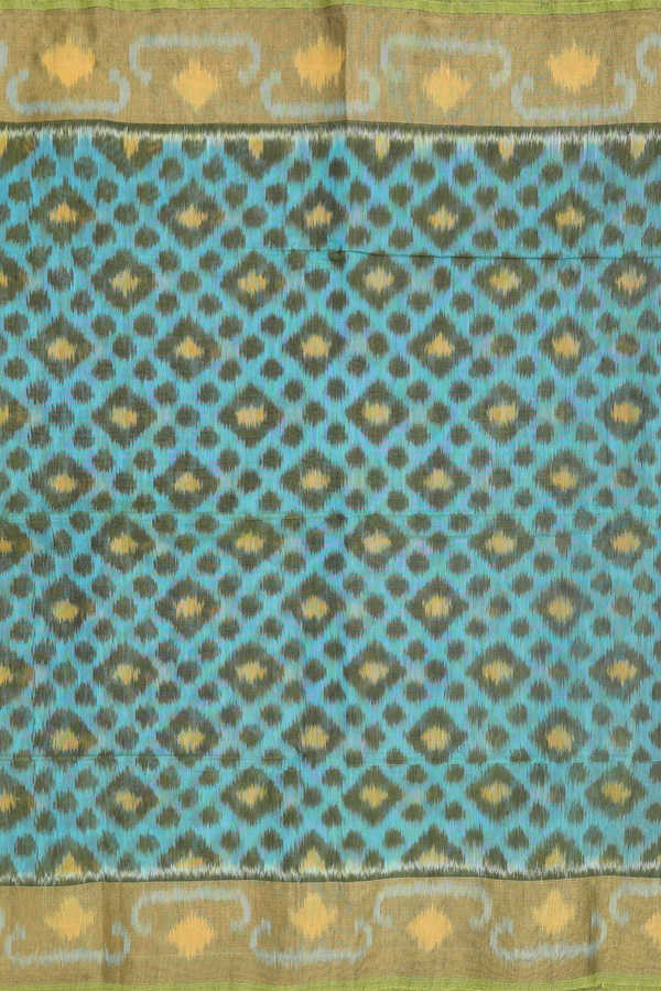 Kora Silk Cotton Saree In Green With Allover Design