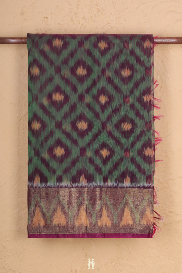 Kora Silk Cotton Saree In Dual Tone With Diamond Design