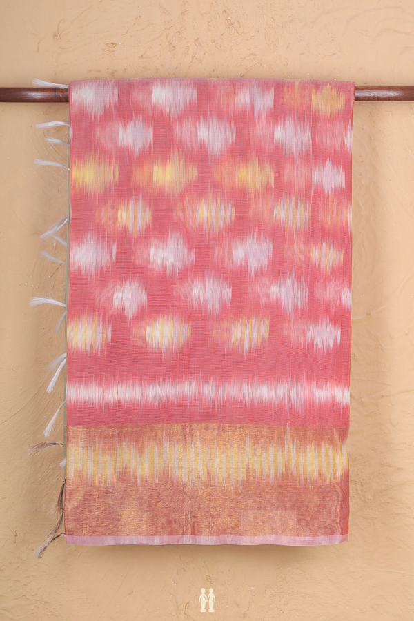 Kora Silk Cotton Saree In Dusty Red With Allover Design