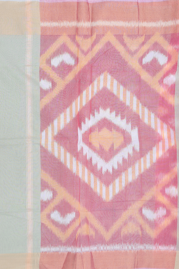 Kora Silk Cotton Saree In Dusty Red With Allover Design