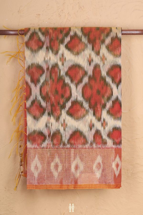Kora Silk Cotton Saree In Cream Color With Allover Design