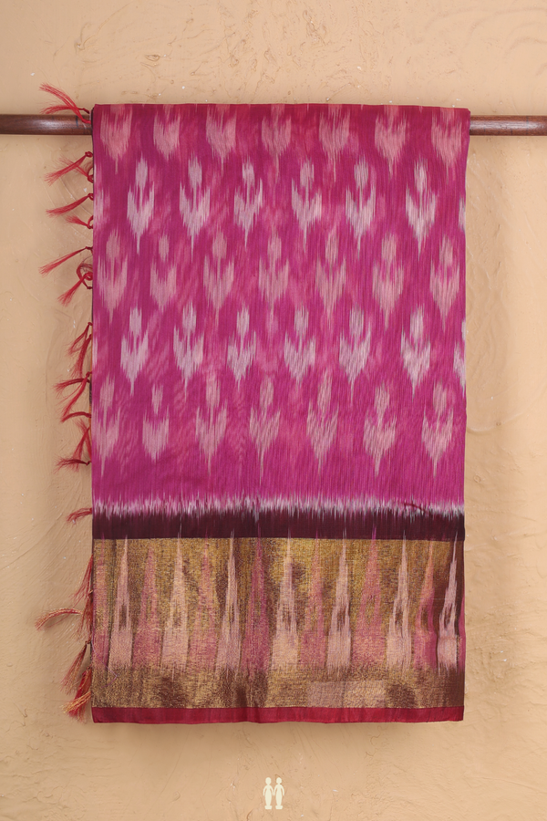 Kora Silk Cotton Saree In Purple With Ikat Design