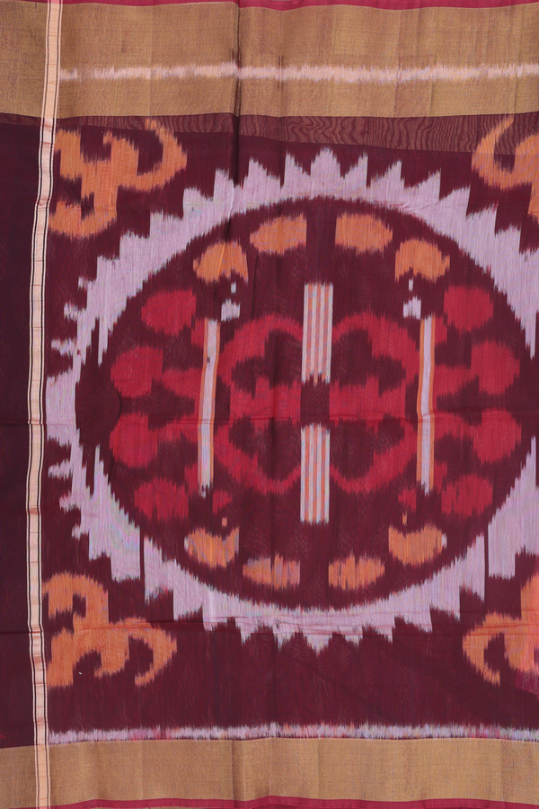 Kora Silk Cotton Saree In Purple With Ikat Design
