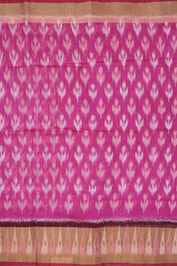 Kora Silk Cotton Saree In Purple With Ikat Design