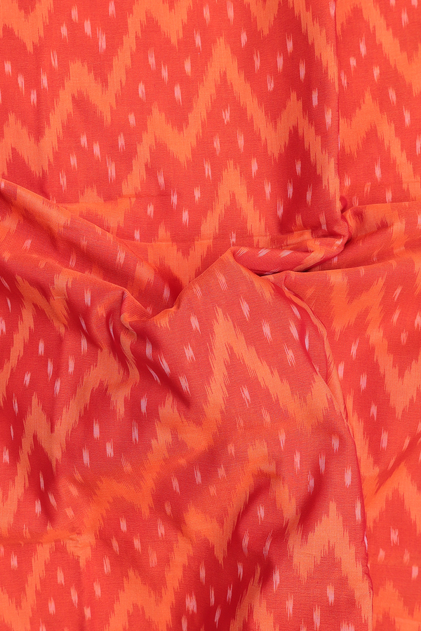 Kora Silk Cotton Saree In Bright Orange With Chevron Design