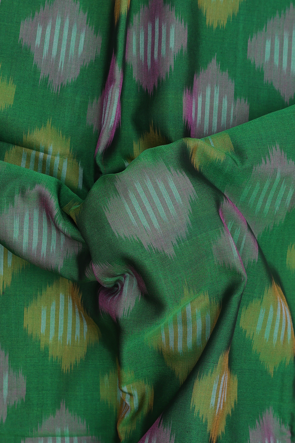 Kora Silk Cotton Saree In Emerald Green With Diamond Design