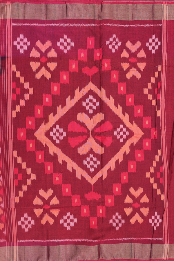 Kora Silk Cotton Saree In Regal Purple With Ikat Design