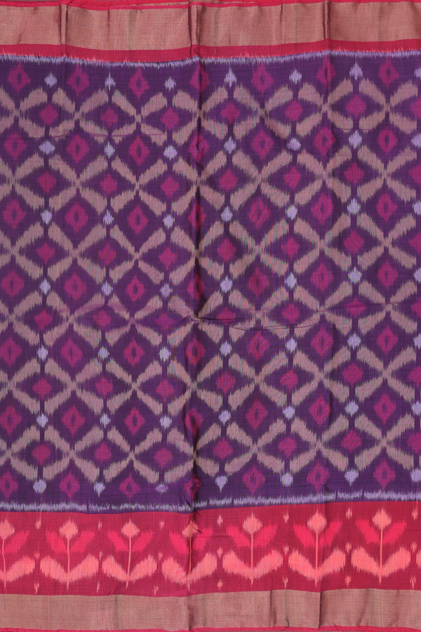 Kora Silk Cotton Saree In Regal Purple With Ikat Design