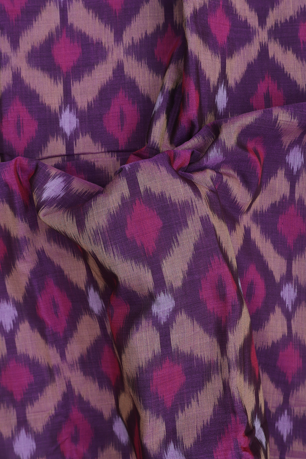 Kora Silk Cotton Saree In Regal Purple With Ikat Design