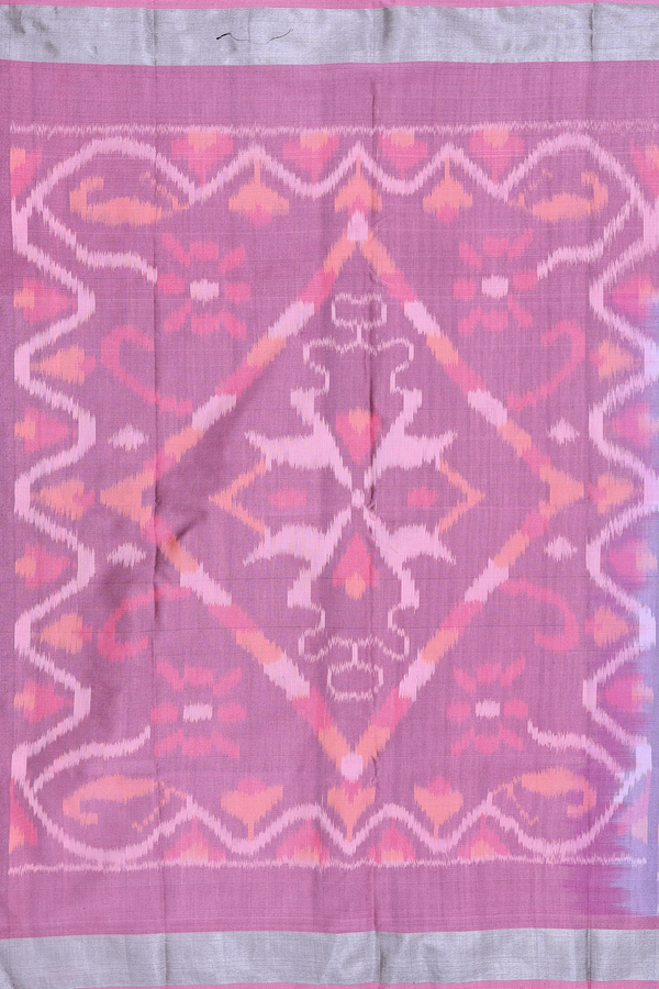 Kora Silk Saree In Purple With Floral Design