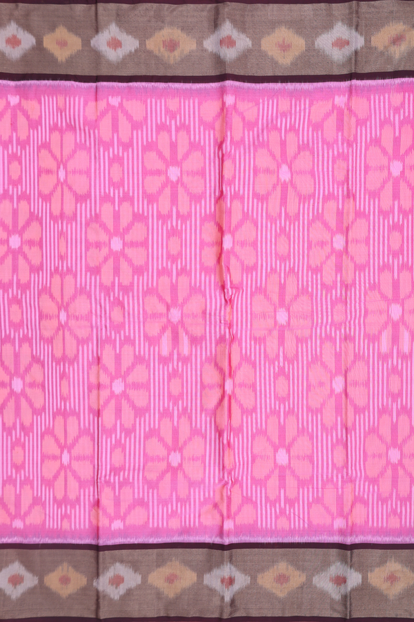 Kora Silk Cotton Saree In Pink With Floral Design