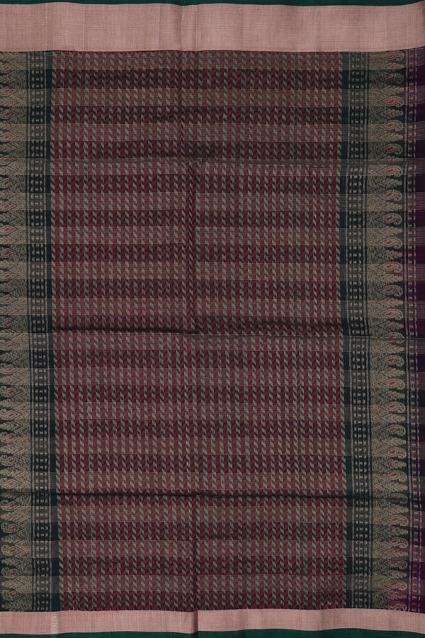 Kora Silk Cotton Saree In Coffee Brown With Checks Design