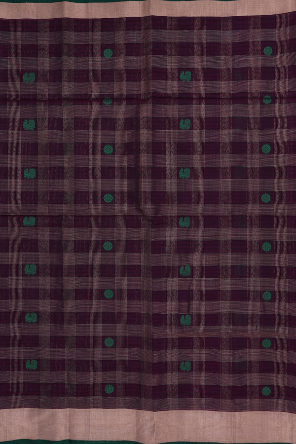 Kora Silk Cotton Saree In Coffee Brown With Checks Design