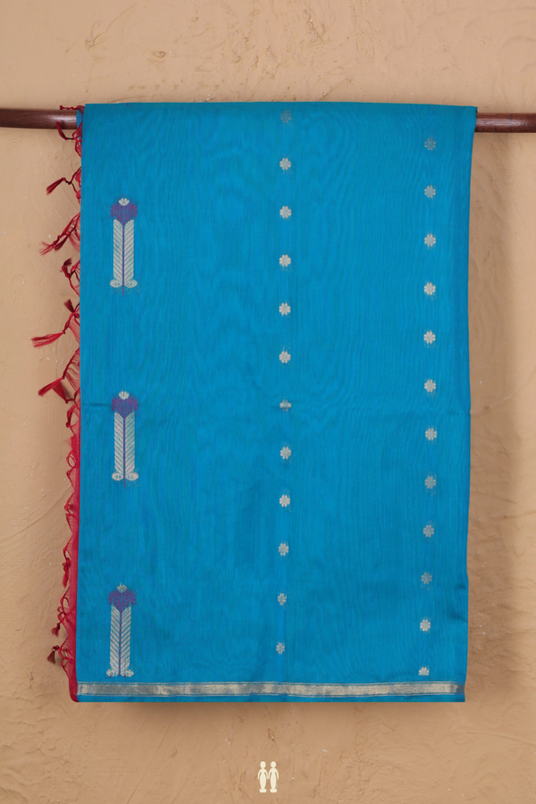 Kora Silk Cotton Saree In Blue With Allover Design