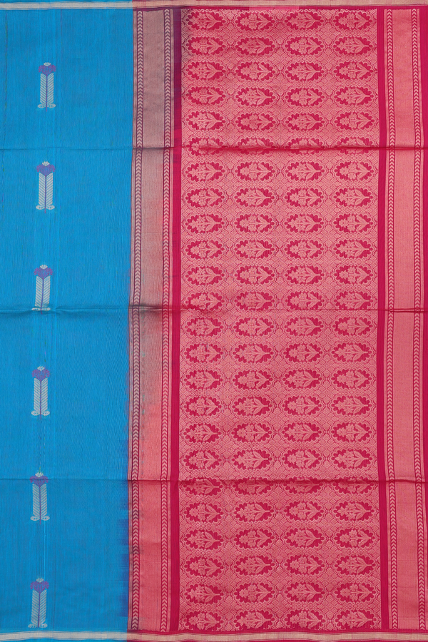 Kora Silk Cotton Saree In Blue With Allover Design