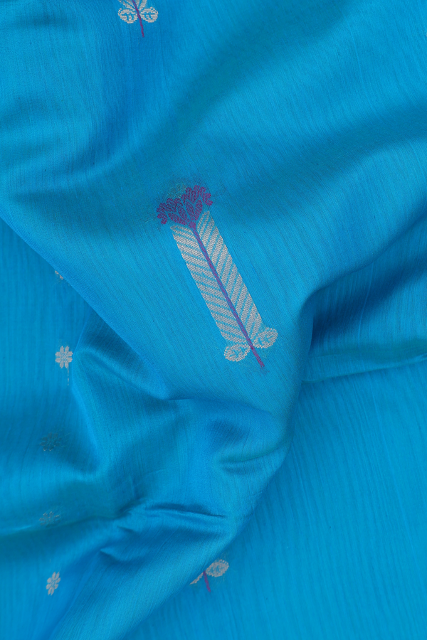 Kora Silk Cotton Saree In Blue With Allover Design
