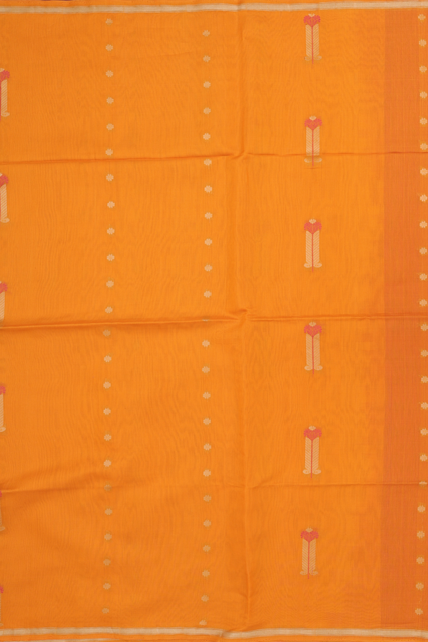 Kora Silk Cotton Saree In Ochre Orange With Allover Buttas