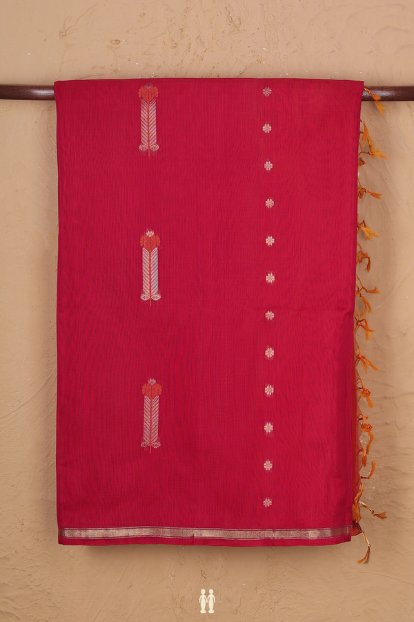Kora Silk Cotton Saree In Rani Pink With Allover Design